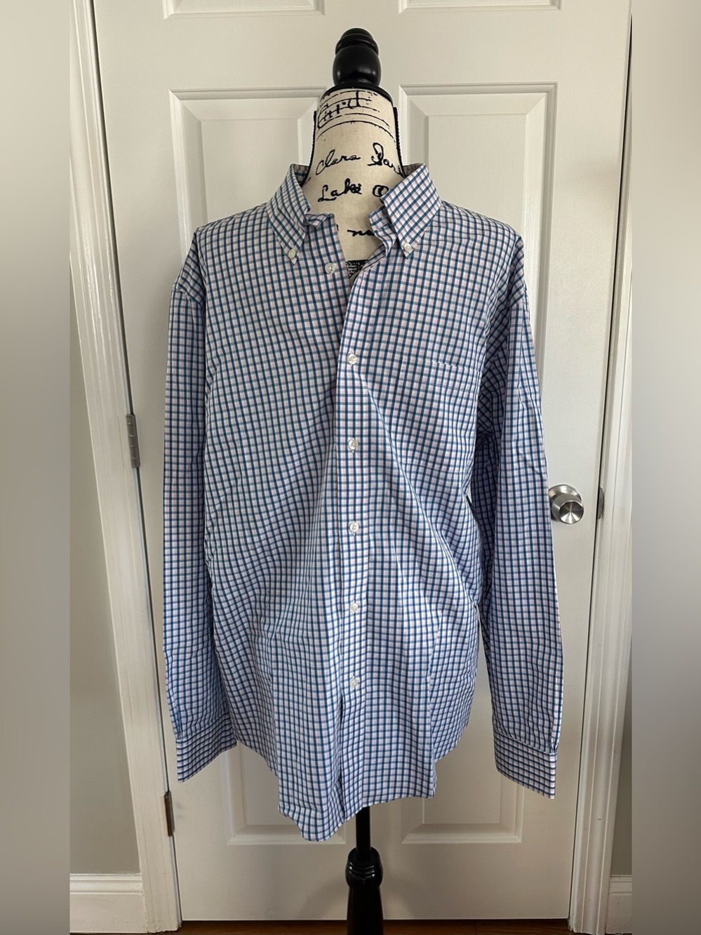 Brooks Brothers Pink, Blue and White Check Button-Down Shirt XL Regent